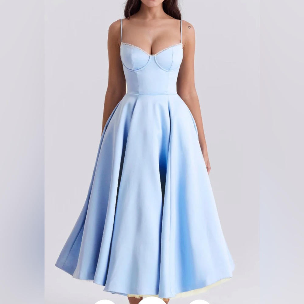 Elegant Blue Spaghetti Strap Dress
